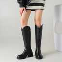 Knee High Boots for Women Round Toe Chunky Heel Tall Boots Back Zipper, Size 8.5