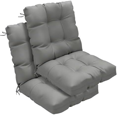 zanwu hwyd Outdoor Chair Cushions Set of 2, 42x21x4 Inch Patio Cushion for Dining/Rocking Chairs, High Back Soft Seat Pad with Ties, Indoor Outside Use, Fade-Resistant & Waterproof, Gray