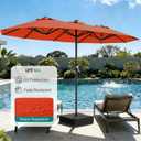 AreShark 13 FT Patio Umbrella with Solar Lights, Double-Sided Outdoor Table Umbrellas with Crank, Large Rectangular Market Umbrella for Porch, Lawn, Pool, Backyard, Orange