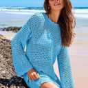ANRABESS Women Swimsuit Crochet Swim Cover Up 2026 Summer Bathing Suit Swimwear Mesh Knit Beach Dress Vacation Outfits (Small, Blue)