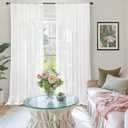 BGment White Linen Curtains 96 Inches Long for Living Room - Semi Sheer Light Filtering Drapes with Rod Pocket for Bedroom Floor Length Lightweight Rustic Window Treatments, 2 Panels Set, 52 X 96 Inch