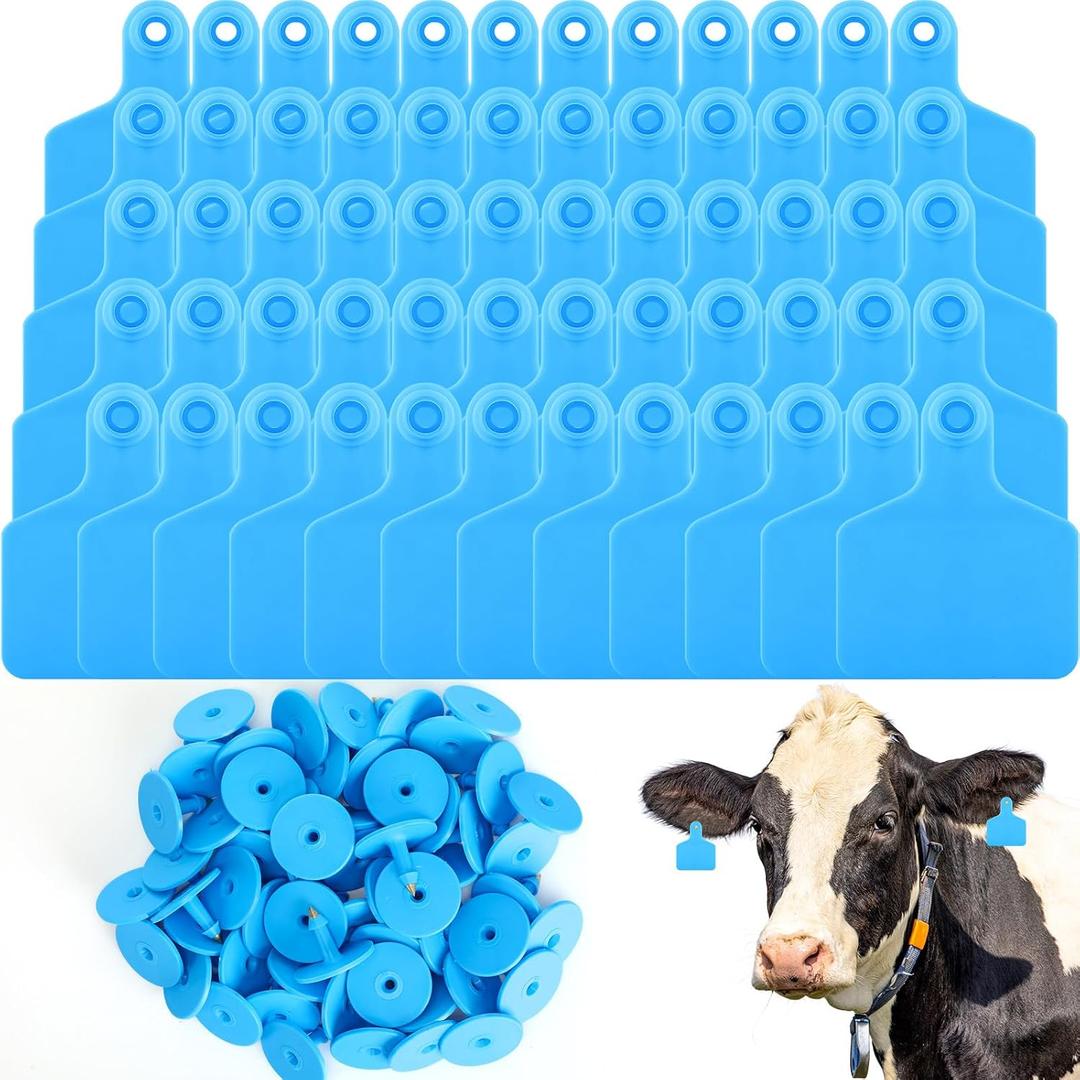 Lothee 100 Pcs Blank Cattle Ear Tags Large Plastic Precision Animal Identification Blank Livestock Ear Tags for Cattle Cow Horse Dog Pig Goat Sheep Farm Management (Blue)