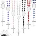 Taiyin 6 Sets Sublimation Blank Rosary Colorful Prayer Beads Heat Transfer Rosary Necklace Printable Sublimation Necklace with Organza Bags for Women Men Baptism DIY Memorial Gifts Making