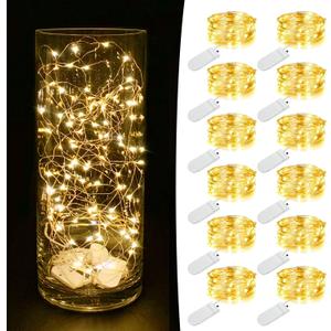 MUMUXI 12 Pack 7.2ft Fairy Lights Battery Operated String Lights, 20 Mini Battery Powered LEDs for Centerpiece Table Decorations, Wedding Party Mason Jar Christmas, Silver Wire Warm White