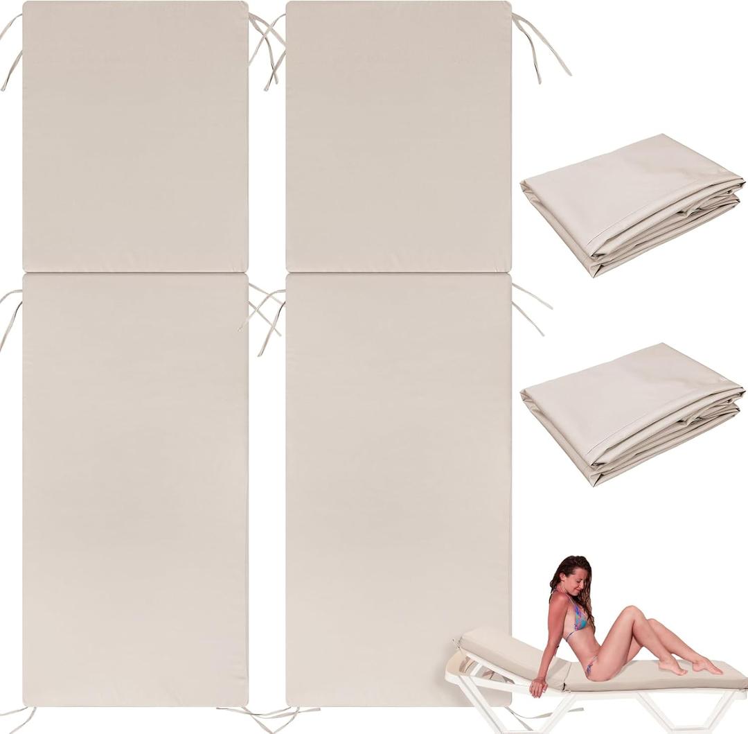 2 Pcs Outdoor Chaise Lounge Cushion Covers (Not Includes Cushion) 80 x 26 x 4 Inch Waterproof Replacement Patio Pool Lounge Chaise Chair Slipcover with Zipper Ties for Furniture(Beige)