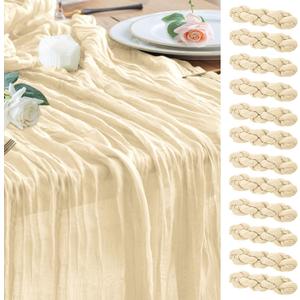 Wokceer Cheesecloth Table Runner Christmas 12 Pack 10FT Beige Boho Gauze Cheese Cloth Table Runner for Party Long Rustic Sheer Table Runners for Baby Bridal Shower Wedding Easter Table Decor