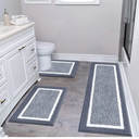 Pauwer Bathroom Rug Mat Set 3 Piece, Microfiber Shaggy Bath Set, Non-Slip Ultra Soft Carpet Mats, Absorbent with U-Shaped Toilet for Bathroom, Tub, Shower, Dark Grey