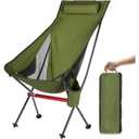 Camping Chair, High Back Portable Folding Chair, Aircraft Grade Aluminum Alloy Structure, Built-in Pillow, Side Pocket & Carry Bag, Compact & Heavy Duty for Outdoor Backpacking (Green)