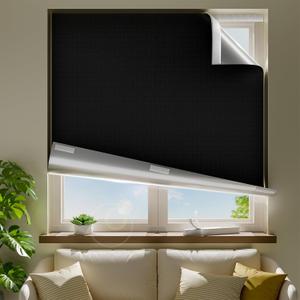 42" W x 60" L 100% Portable Blackout Curtains, Total Darkness No-Drill Black Out Window Cover,Temporary Blackout Shades with Hook & Loop Tape, for Bedroom, Nursery, Dorm, Travel (Black)