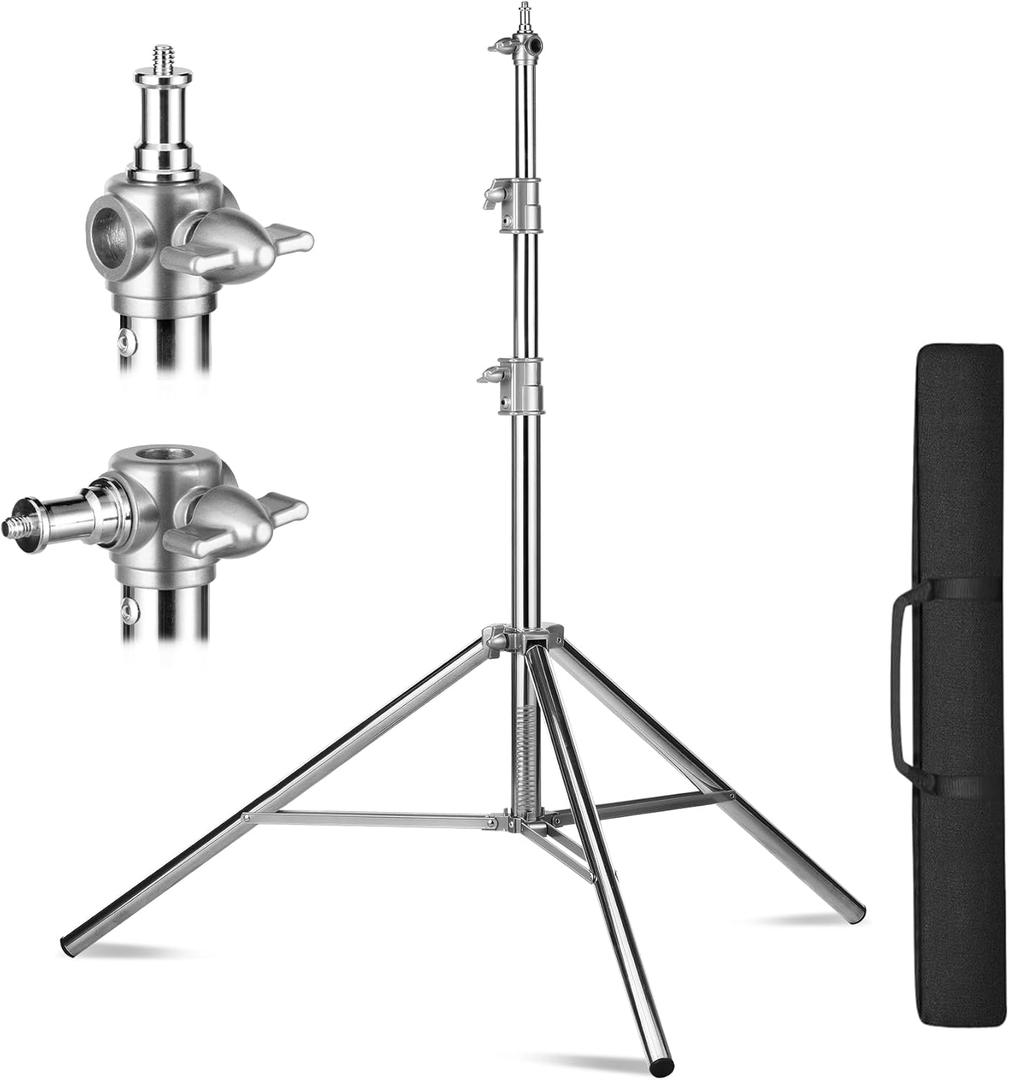 Selens 9.2 ft/2.8 m Heavy Duty Light Stand, Spring Cushioned Stainless Steel Light Stand with Carry Bag, Photography Light Stand for Softbox, Strobe, LED Video LightMax Load :22 lbs