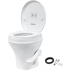 SEAFLO RV Toilet, Residential Height 18.4", Gravity Flush Foot Pedal, Soft Close Seat, Camper Toilet for RV Motorhome Travel Trailer, White, SFRTPH-01-01