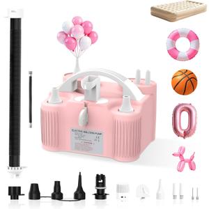 Electric Balloon Pump 4-in-1 Air Pump Portable Electric Balloon Blower Machine Dual Nozzle Quick-Fill 110V AC Inflator Deflator for Balloons Pool Floats Air Mattress Inflatables (Pink)