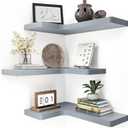 fuqing Corner Floating Shelves, Wall Shelf Set of 3, Shelves for Wall Storage, Solid Wood Shelves for Storage, Wall Mount Wooden Display Shelf for Bathroom Bedroom Kitchen Garage, Dark Grey