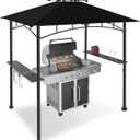 FAB BASED 5x8 Grill Gazebo, All-Weather Steel Construction, Double Tiered & Resistance Canopy Roof, Metal Serving Shelves, 2 LED and Bottle Opener for Patio, Backyard, BBQ (Black)