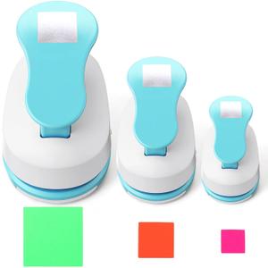 CHENGU 3 Pack Square Craft Hole Punch Corner to Corner 2, 1 and 5/8 Inch Punch Paper Punchers with 10 Pcs Sticker, Cutter Blue for Card Making Scrapbook DIY Albums Photo Office Supplies