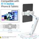 AboveTEK Multi-Angle Adjustable Tablet Stand, 360 Swivel iPad Stand Aluminum Desk Mount Fits 4'-11" Tablets White