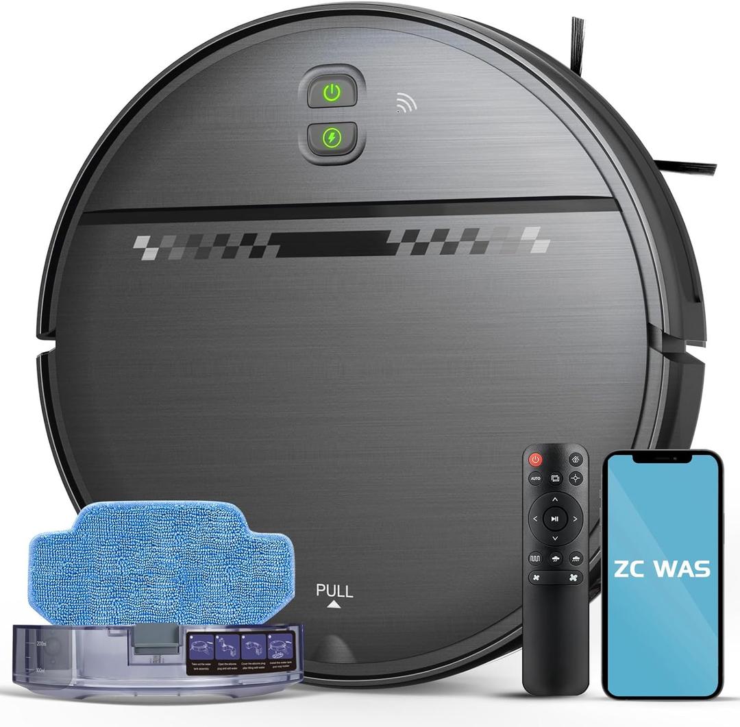 ZC WAS Robot Vacuum and Mop Combo, 2-in-1 Robot Vacuum Cleaner, Perfect for Pet Hair, Hard Floor and Carpet, Anti-Bump, Anti-Fall, App, Voice and Remote Control