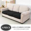 LA MEACK Couch Cushion Covers Seat Cushion Cover Stretch Couch Cover Separate Sectional Sofa Slipcovers Furniture Protector(3 Pieces for Seat or Sofa Backrest, Black)