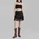 Engofs Women Y2k Lace Slip Skirt Mini Ruffle Pleated Flowy Short Skirts (M)