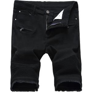 Enrica Men's Ripped Distressed Slim Fit Holes Denim Shorts (Black)