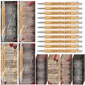Fullhawl 60 Sets Christian Gift Bulk Religious Jesus Love You Bamboo Pen Bible Verse Card Bookmark Scripture for Church Members, Teacher Employee Sunday School Easter Mother Day (Wood Color)