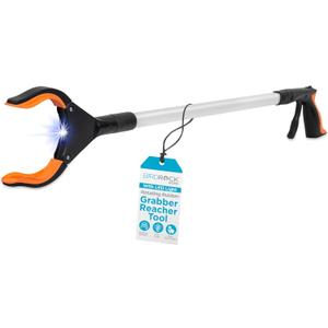 BIRDROCK HOME Grabber Reacher Tool with Long Handle and LED Light - 32 Inch Tool for Picking Up Objects - Lightweight Aluminum Design for Reaching & Grabbing Things - Handicap Aid with Rubber Grip