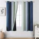 Estelar Textiler Navy Blue and Sage Green Ombre Blackout Curtains 63 Inches Long 2 Panels, Full Room Darkening Grommet Curtains for Bedroom, Thermal Insulated Light Blocking Gradient Drapes, 42Wx63L