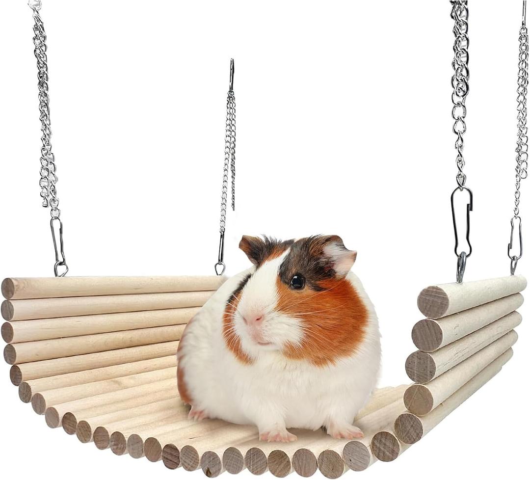 Hamiledyi Chinchilla Wooden Suspension Bridge Platform Toy, Small Animal Climbing Toys for Guinea-Pigs Sugar Glider Squirrel and Other Small Animals (Birch)