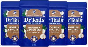 Dr Teal's Salt Soak with Pure Epsom Salt,Nourish & Protect with Coconut Oil,3 lbs,(Pack of 4)