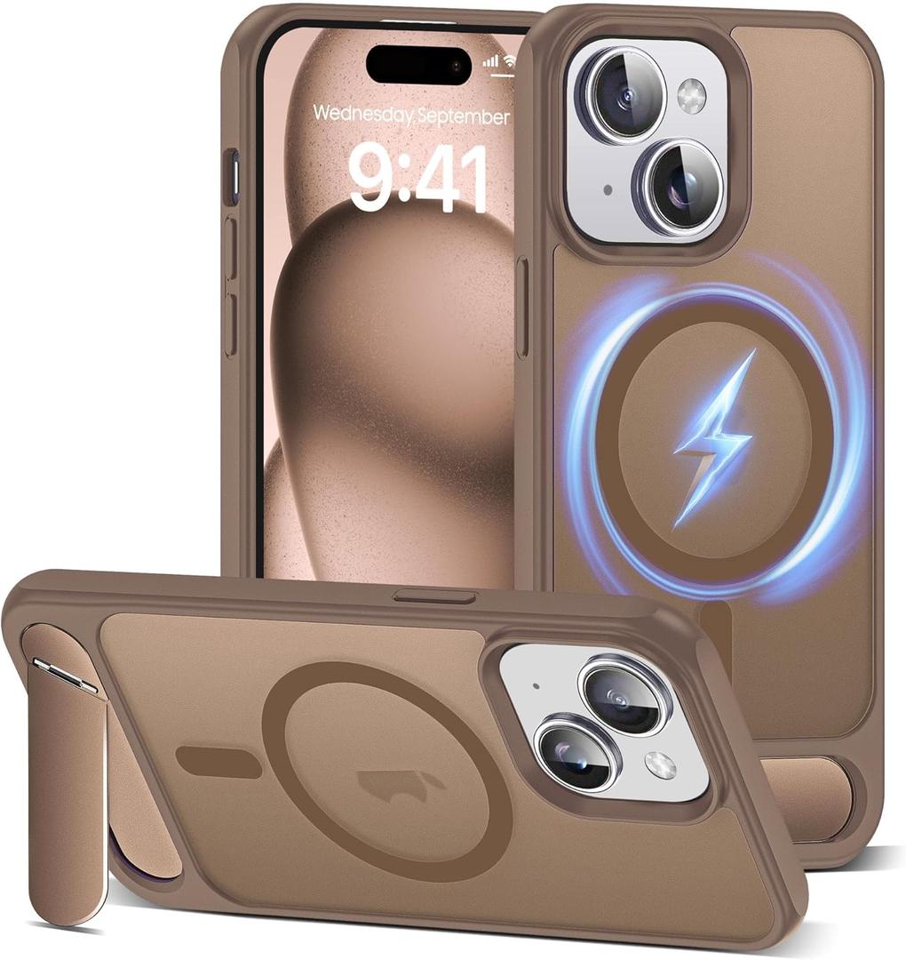 Compatible with iPhone 14 Pro Case [Compatible with Mag-Safe][Adjustable Kickstand][Military Grade Drop Protection] Translucent Phone Case for iPhone 14 Pro,Desert Gold