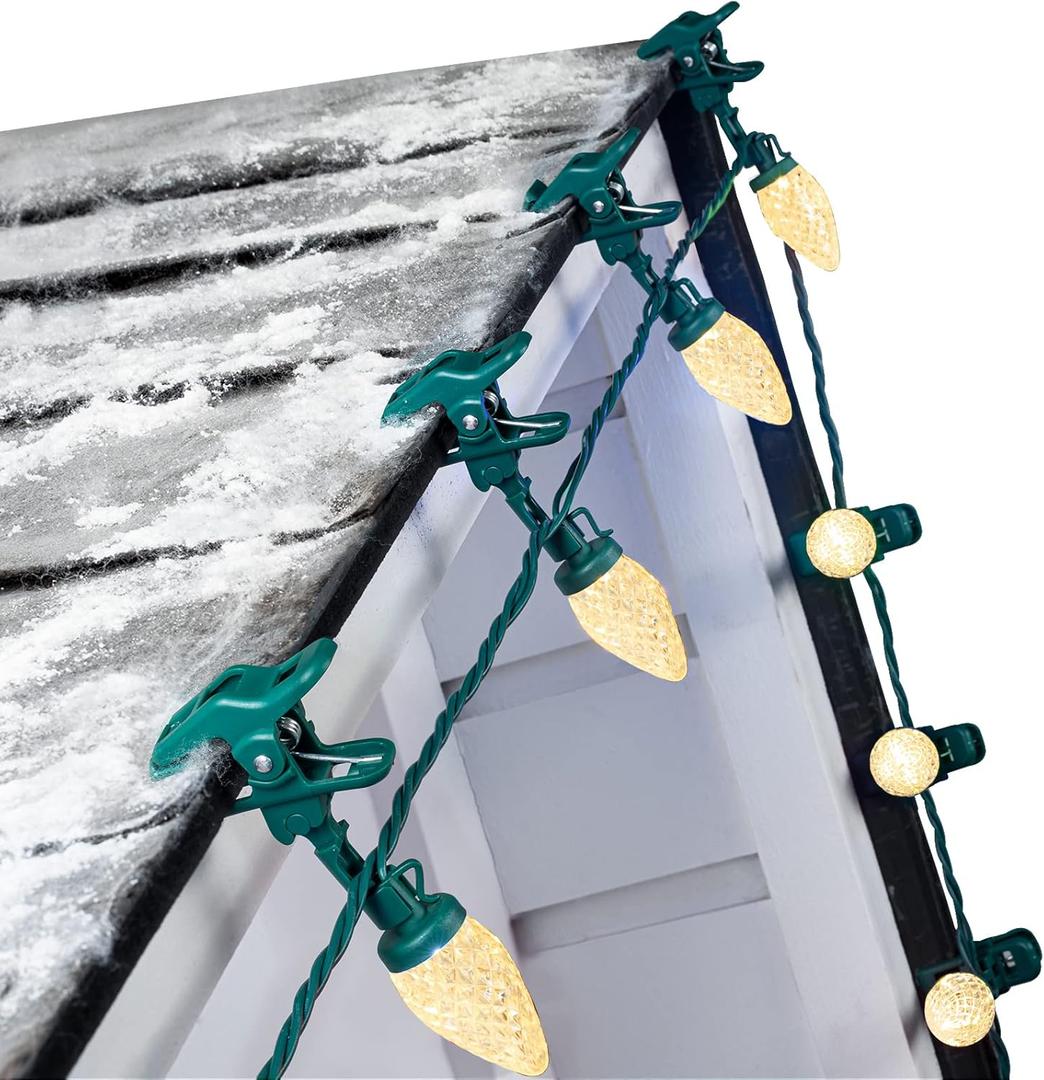 C9 LED Christmas Lights Outdoor, 66 Feet 100 LED C9 String Lights with 100 Spring Clips, Waterproof Connectable Christmas Tree Lights for Outside Roofline Patio Home Xmas Decor, Warm White 2 Pack (136 Ft)