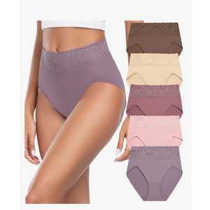 Wealurre Womens Underwear Cotton Bikini Panties for Women High Waisted Lace Hipster Stretch Briefs for Ladies 5 Pack L
