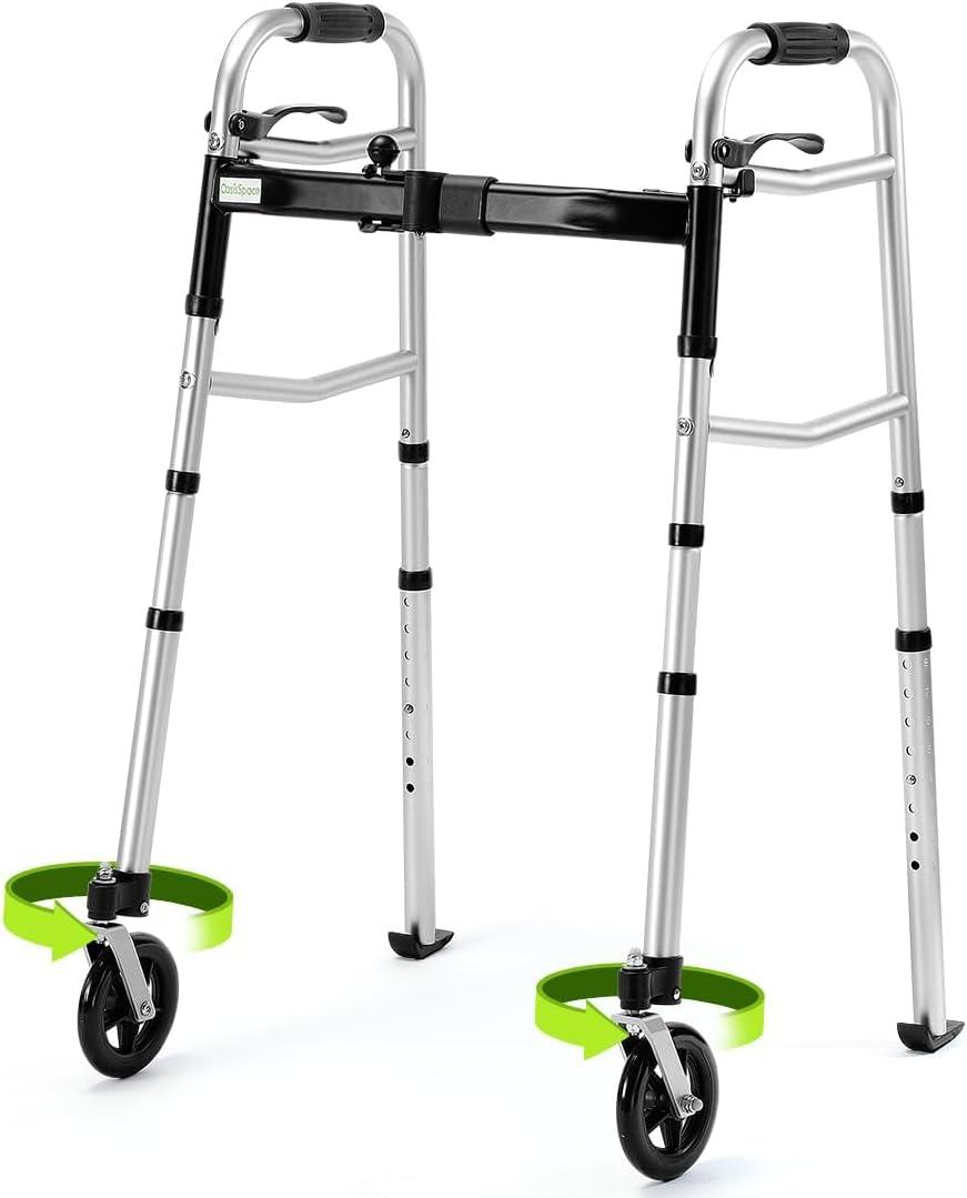 OasisSpace Walkers for Senior, Folding Walker with 5" 360° Wheels, Tri-Fold Design, Narrow and Lightweight, Supports up to 300 lbs for Seniors, Adult, and Disabled