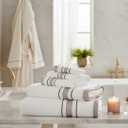 Bath Towel Set_White Towel For Bathroom, Luxury Hotel &Spa Quality, 100% Cotton .Includes 2 Large Bath Towels, 2 Hand Towels and 2 Washcloths.Super Soft, Absorbent & Decorative (White/Brown)