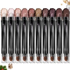10PCS Eyeshadow Stick,Shimmer And Matte Neutral Brown Eye Shadow Sticks Pencil Crayon, Eye Brightener Stick With Crease-proof Formula,Waterproof & Long Lasting (A-Christmas Set)