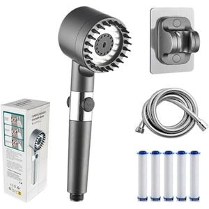 Filtered Shower Head with Handheld, High Pressure 5-Spray Showerhead & Power Wash - 59" Hose, Bracket, ON/OFF Switch & Replaceable Filter