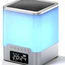winshine Alarm Clock with RGB Night Light, Bluetooth Speaker, Colorful Music Rhythm Sync, Wake Up with Sound & Light, Touch Control, SD Card/AUX Support, Auto-Off Timer (Silver Quadrate)