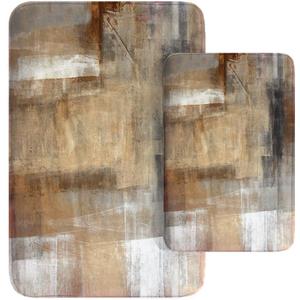 Britimes Modern Abstract Art Bathroom Rug Mat Set of 2, Brown and Gray Washable Cover Floor Rug Carpets Floor Bath Mat Bathroom Decorations 16x24 and 20x32 Inches