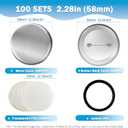 300 PCS Button Maker Supplies 58mm/2.28 inch Button Supplies, 100pcs Rust-Proof Metal Cover & Dutch Pin Back Cover & Clear Films for DIY Pin Badge Machine