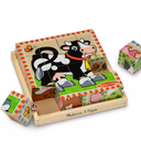 Melissa & Doug Farm Wooden Cube Puzzle With Storage Tray - 6 Puzzles in 1 (16 Blocks): Educational Fine Motor Skills, Nature Animal Theme