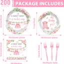 Justforjoyful 200Pcs Floral Baby Girl Shower Plates and Napkins Decoration Pink Girl Party Tableware Dinnerware Set Spring Rose Gold Paper Plates for Baby Gender Reveal Party Supplies Serves 50