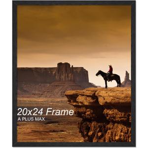 A PLUS MAX 20x24 Picture Frame, Black Engineered Wood Frame for 20 x 24 Inch Picture Poster Photo, Light Weight 20 by 24 Frame with Wood-grain for Wall - 1 Pack/Black/20 x24