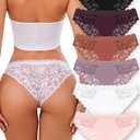 ROSYCORAL Sexy Underwear for Women Lace Cheeky Soft Hipster Low Rise Breathable Undies Cotton Bikini Panties 6 Pack (Medium, Black,purple,copper,dusky Mauve,white,peach)