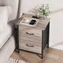 Vagusicc Nightstand with Charging Station, Bedside Table with USB Ports and Outlet, End Table Side Table with 2 Fabric Drawers for Bedroom, Living Room, Greige
