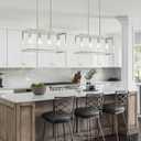 Lanhall 4-Light Dining Room Light Fixture Farmhouse Chandelier Brushed Nickel Modern Kitchen Island Pendant Lights Rectangular Hanging Lights Adjustable Height Metal E26 Base