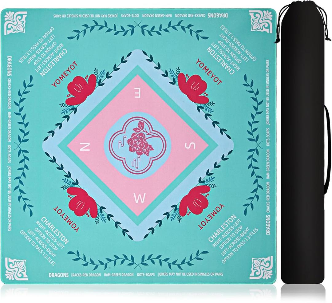 Mahjong Mat for Table Noise Reduction Non Slip Mahjong Table Mat for Playing Card, Blackjack Mahjong Poker,Board Games 31.5"x31.5" Size (Green)