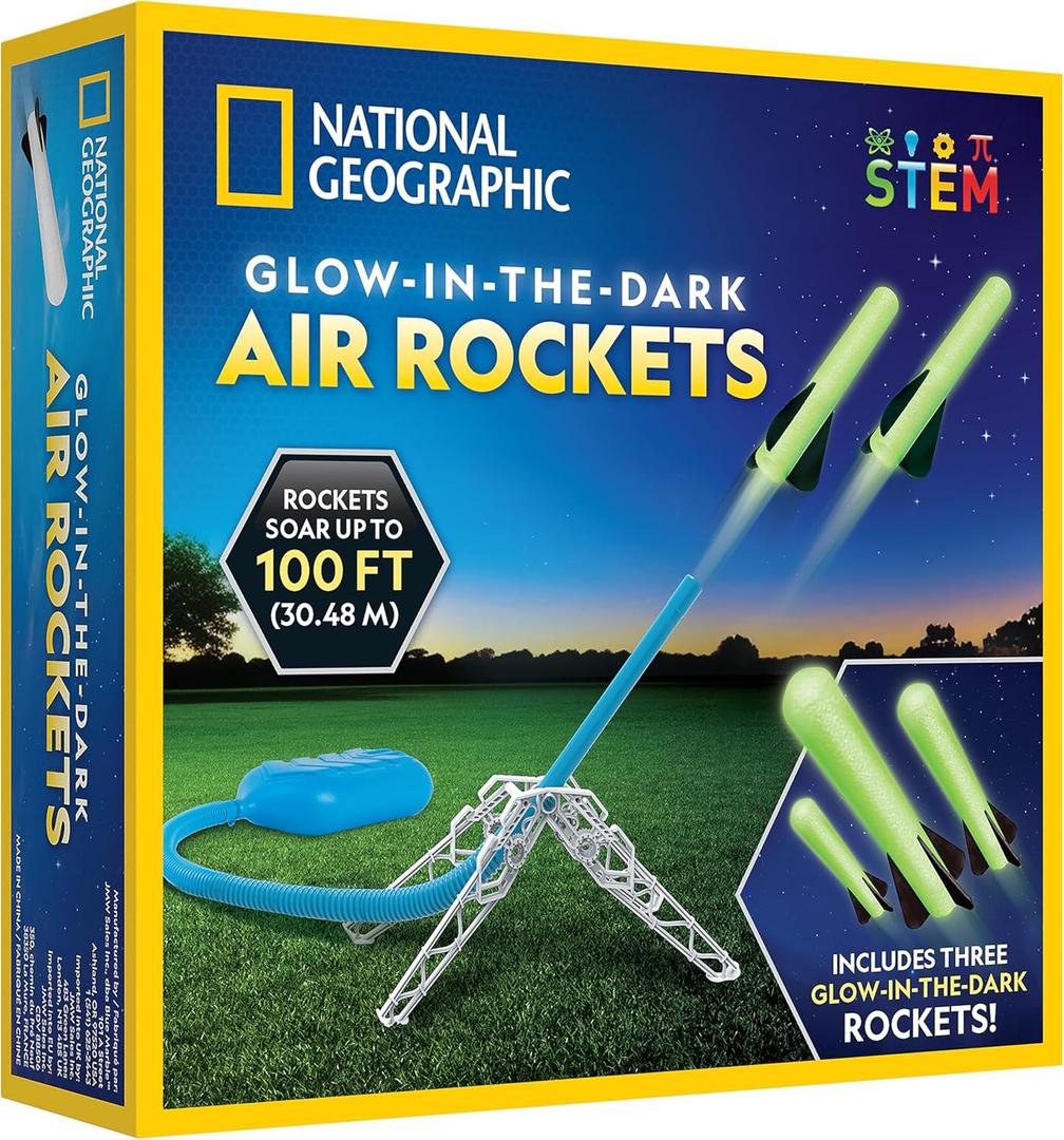 National Geographic Air Rocket Launcher Toy - Launch Glow in The Dark Rockets up to 100 Feet, Kids Outdoor Toys, Toys for Kids 8-12, Glow in The Dark Toys, Rocket Kit, Fun Outdoor Toys