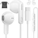 USB C Headphones Type C Earbuds for iPhone 15/16 Pro/ 15 Pro Max/Samsung S25 Headphones with Microphone Noise Isolation Stereo Wired Earphones for Samsung Galaxy S24 S23 S22 Pixel 9 8a Android (White)