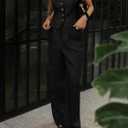 Cicy Bell Womens 2 Piece Outfits V Neck Crop Vest and Wide Leg Pants Suit (Black, M)