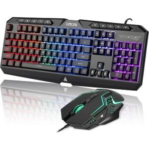 Wired Gaming Keyboard and Mouse Combo with LED Backlit,10 Dedicated Multimedia Keys, 19 Anti-ghosting Keys, Light Up Computer Keyboard, Programmable 7200 DPI RGB Mice with Software for PC Xbox PS5 PS4